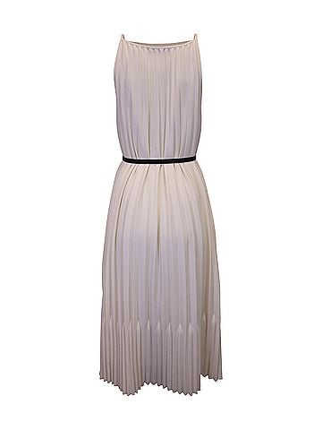 Proenza Schouler Proenza Schouler White Label Pleated Midi Dress with Leather Belt in Cream Polyester (view 2)