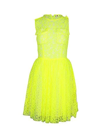 MSGM MSGM Lace Dress in Neon Yellow Polyamide (view 1)