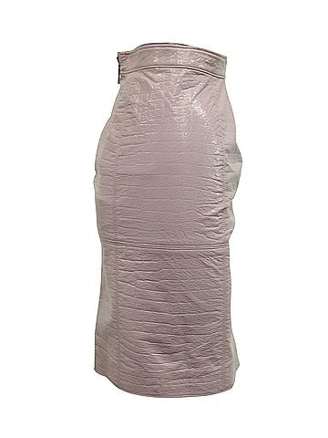 MSGM MSGM Crocodile Effect Pencil Skirt in Pink Cotton (view 2)