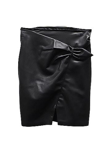 Nanushka Nanushka Tie-Waist Asymmetrical Mini Skirt in Black Faux-Leather Polyester (view 1)