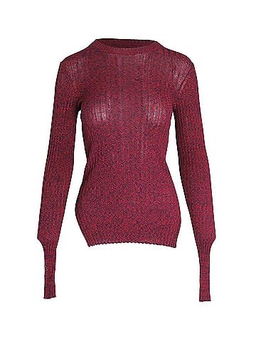 Céline Celine Ribbed Sweater in Burgundy Cotton (view 1)