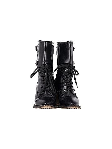 Mario Valentino Valentino Garavani Rockstud Double-Buckle Heeled Boots in Black Leather (view 2)