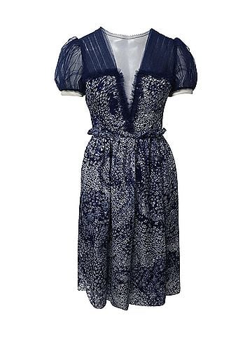 Rodarte Rodarte Puff Sleeve Knee Length Printed Dress in Blue Silk (view 1)