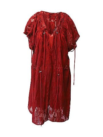 IRO Iro Lace-Up Midi Dress in Red Polyester (view 1)