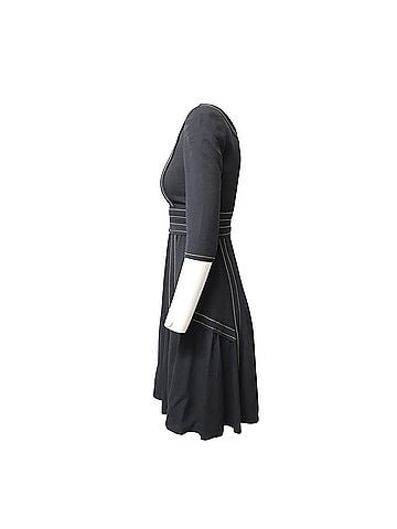Prada Prada Contrast Stitch Midi Dress in Black Silk (view 2)