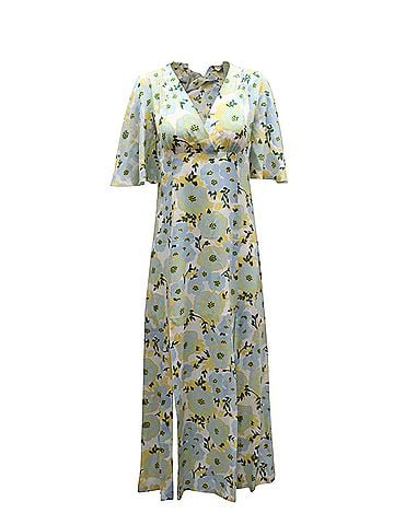 Sandro Sandro Paris Bell Sleeve V-neck Floral Midi Dress in Light Blue Silk Chiffon (view 1)