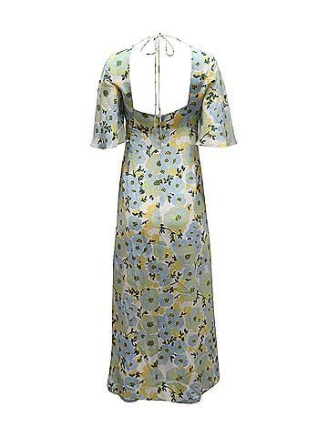 Sandro Sandro Paris Bell Sleeve V-neck Floral Midi Dress in Light Blue Silk Chiffon (view 2)