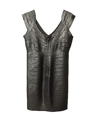 Herve Leger Herve Leger Criss Cross Foil Mini Dress in Silver Rayon (view 2)