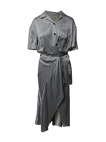 Burberry Burberry Midi Wrap Shirt Dress in Pale Blue Silk-Satin (view 1)