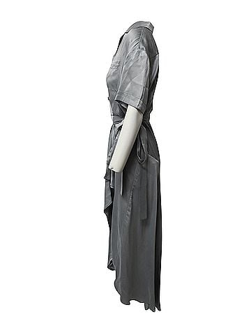 Burberry Burberry Midi Wrap Shirt Dress in Pale Blue Silk-Satin (view 2)