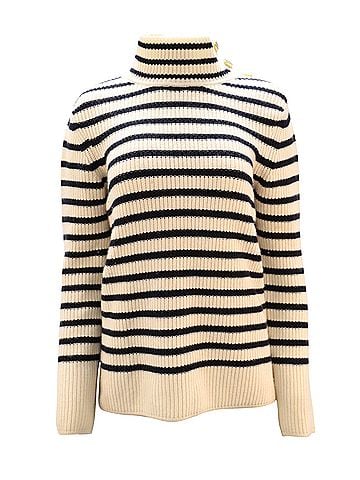Tory Burch Tory Burch Striped Turtleneck Sweater in White Wool (view 1)