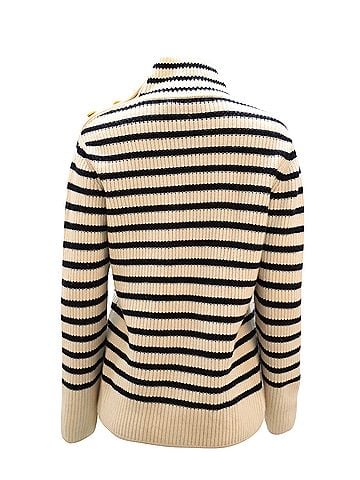 Tory Burch Tory Burch Striped Turtleneck Sweater in White Wool (view 2)