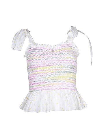 LoveShackFancy LOVESHACKFANCY Bucky Shirred Top in White Cotton (view 1)