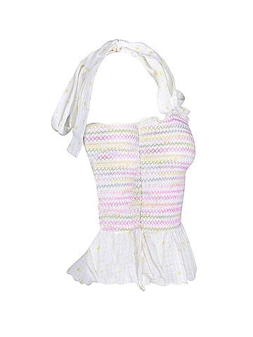 LoveShackFancy LOVESHACKFANCY Bucky Shirred Top in White Cotton (view 2)