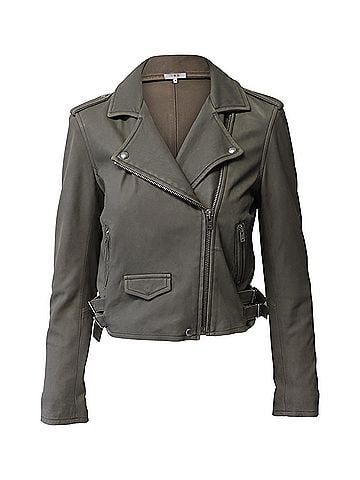 IRO Iro Cropped Moto Jacket in Grey Lambskin Leather (view 1)