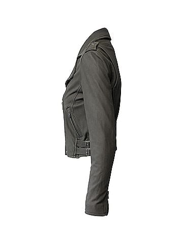 IRO Iro Cropped Moto Jacket in Grey Lambskin Leather (view 2)