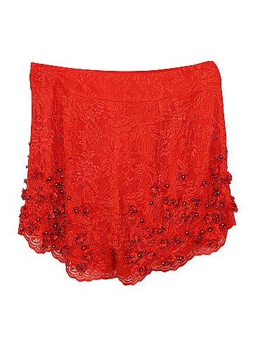 Jenny Packham Jenny Packham Embellished Shorts in Red Lace (view 1)
