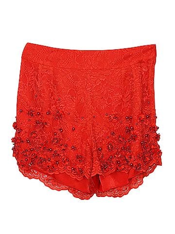 Jenny Packham Jenny Packham Embellished Shorts in Red Lace (view 2)