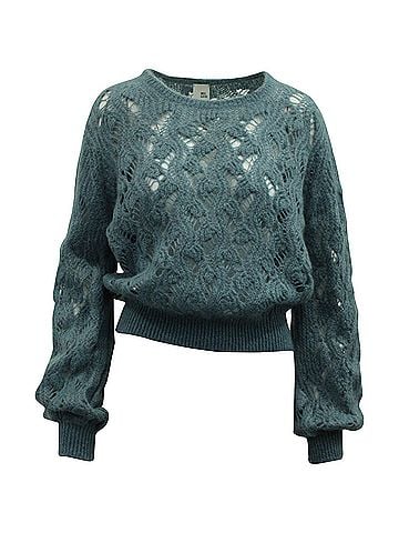 Iris & Ink Iris & Ink Crochet Knit Sweater in Blue Wool (view 1)