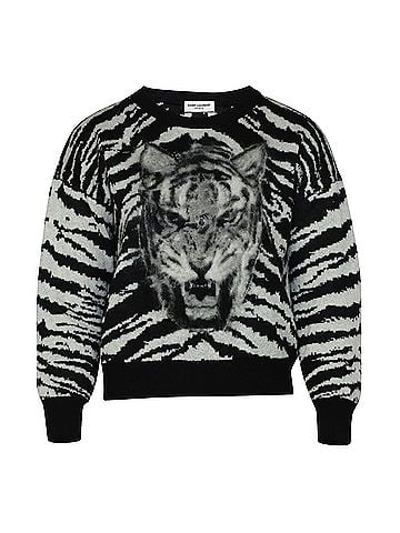 Saint Laurent Saint Laurent Tiger Intarsia Jumper in Black Mohair (view 1)