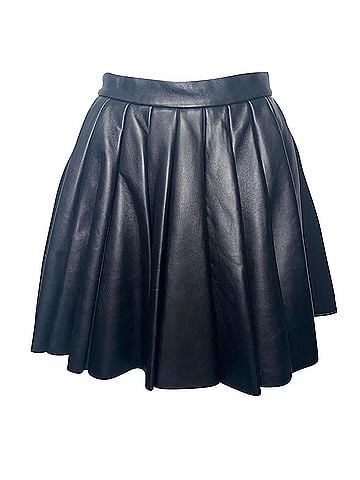 David Koma David Koma Pleated Short Skirt in Black Leather (view 1)