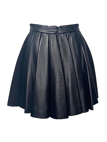 David Koma David Koma Pleated Short Skirt in Black Leather (view 2)