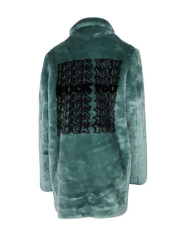Common Projects Supreme x Hysteric Glamour Fuck You Coat in Green Faux Coat (view 2)