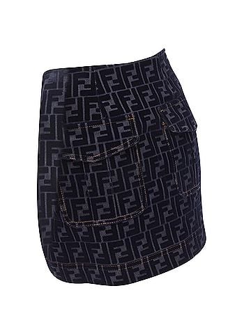 Fendi Fendi FF Zucca monogram velvet flocking mini denim skirt (view 2)