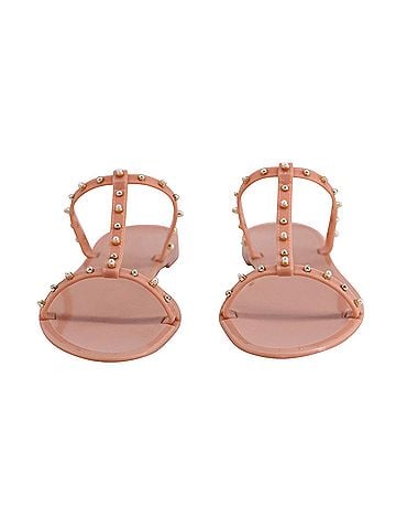 Stuart Weitzman Stuart Weitzman Jelly Sandals with Pearl in Peach Pink Rubber (view 2)