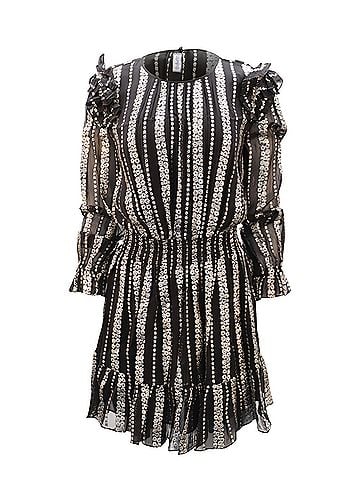 Michael Kors Michael Kors Ruffled Metallic Jacquard Mini Dress in Black Viscose (view 1)