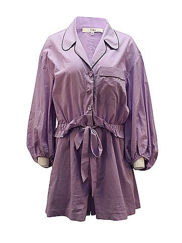 Tibi Tibi Baptise Pajama Romper with Waist Tie in Purple Cotton (view 1)