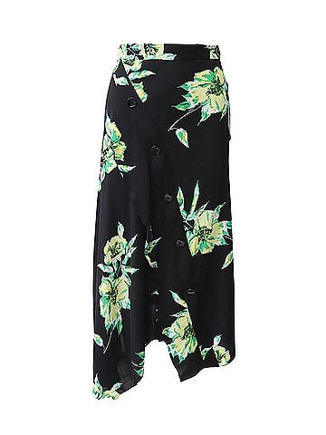 Proenza Schouler Proenza Schouler Lily Print Asymmetric Skirt in Black and Green Silk (view 1)