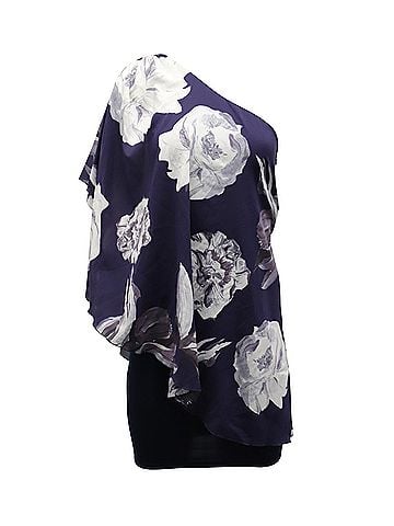 Alice + Olivia Alice + Olivia One Shoulder Floral Dress in Violet Silk (view 1)