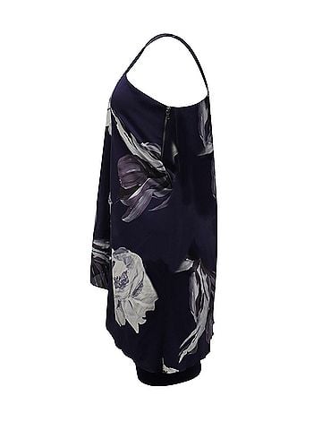 Alice + Olivia Alice + Olivia One Shoulder Floral Dress in Violet Silk (view 2)