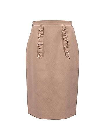 Miu Miu  Miu Miu Ruffle Detail Knee-Length Pencil Skirt in Nude Pink Nylon (view 1)