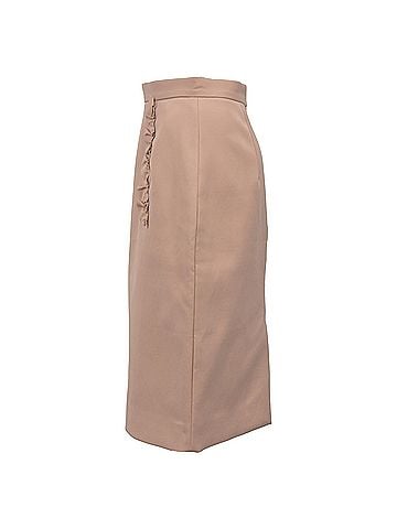 Miu Miu  Miu Miu Ruffle Detail Knee-Length Pencil Skirt in Nude Pink Nylon (view 2)