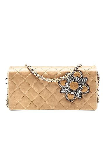 Chanel Quilted Satin Crystal Chain Clutch (view 1)