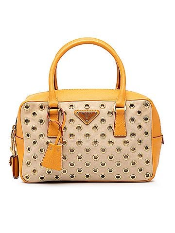Prada Small Saffiano Trimmed Canvas Grommet Bauletto Bag (view 1)