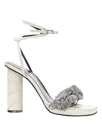 Versace Gianni Versace white grey shearling ankle strap cone heel sandal (view 1)