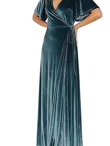 Baltic Born Deep Blue Velvet Wrap Maxi Dress Cocktail Dress (view 1)