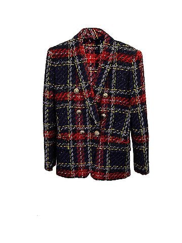 Balmain Balmain Tartan Double Breasted Blazer in Multicolor Tweed (view 1)