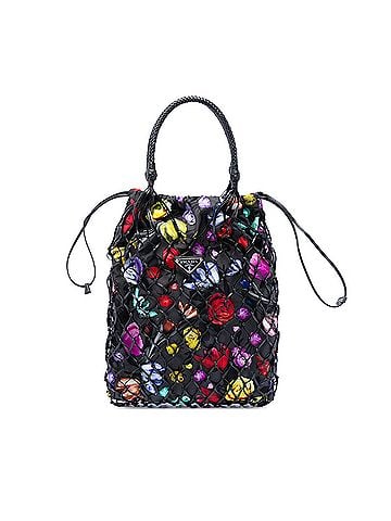 Prada Mesh Leather and Floral Printed Tessuto Tote (view 1)