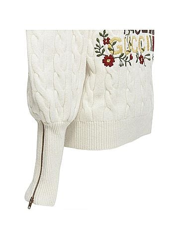 Gucci Gucci The North Face wool floral logo embroidery cable knit turtleneck (view 2)