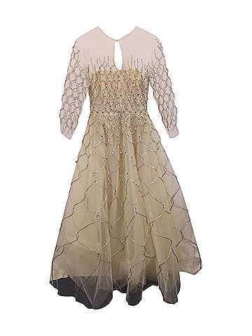 Oscar De La Renta Oscar de la Renta Quarter-Sleeve Corded Gown in Cream Tulle (view 1)