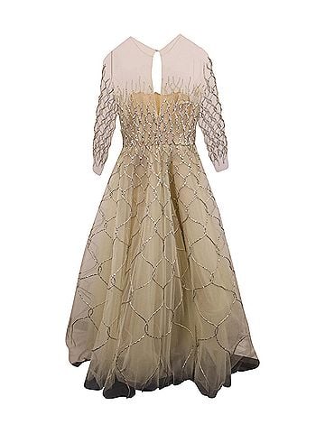Oscar De La Renta Oscar de la Renta Quarter-Sleeve Corded Gown in Cream Tulle (view 2)