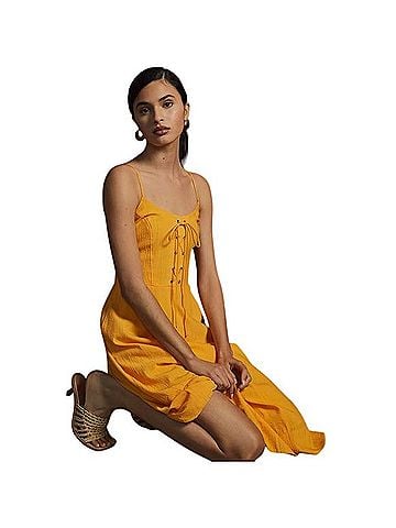 Anthropologie Lace Up Midi Dress Casual Dress (view 2)