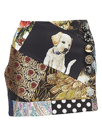 Dolce & Gabbana Dolce & Gabbana colorful dog patchwork jewel embellished mini skirt (view 1)