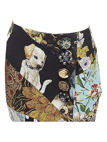 Dolce & Gabbana Dolce & Gabbana colorful dog patchwork jewel embellished mini skirt (view 2)
