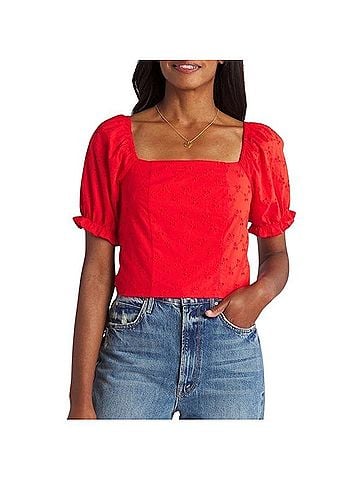 MASON & BELLE Back Tie Eyelet Puff Sleeve Crop Top T-Shirt (view 1)