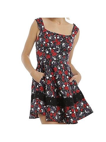 Hot Topic Skull Floral Dress Casual Dress (view 1)